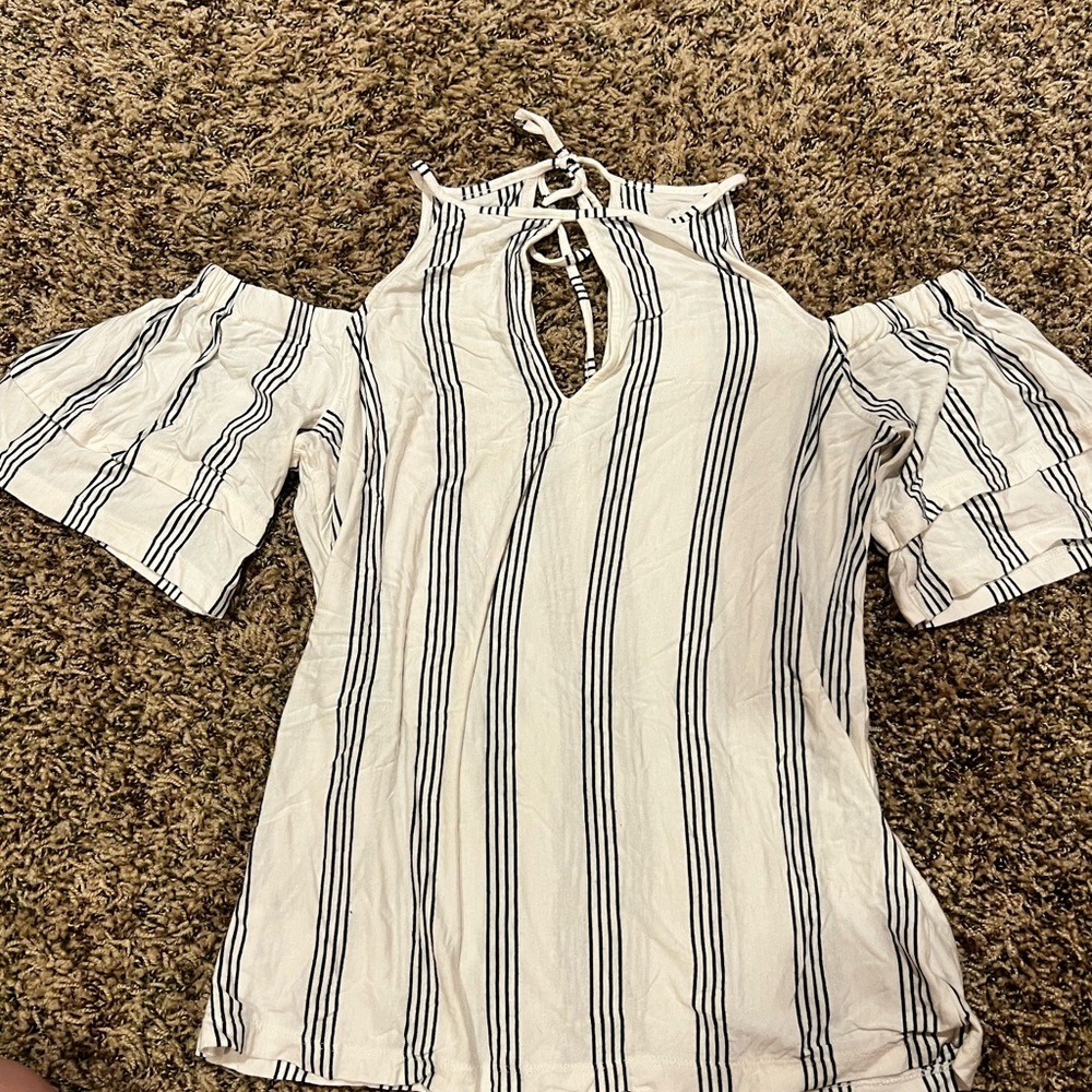 American Eagle Outfitters Navy and White Striped Blouse